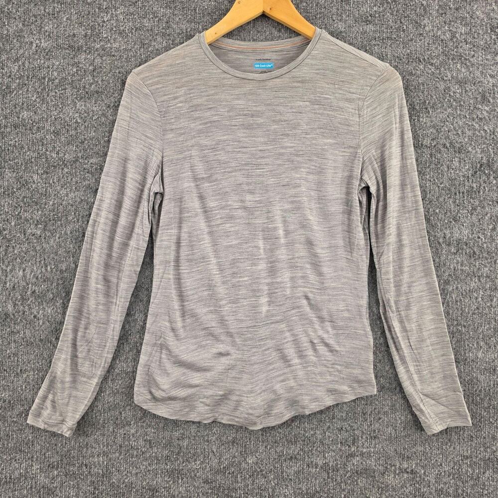 Icebreaker Shirt Women Small 125 Cool Lite Long Sleeve Gray Wool Blend Active